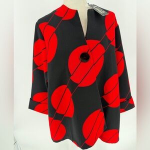 NWT LIOR Paris Vini Multicolor Jacket Size XL Red Plaid Artsy 3/4 Bell Sleeves